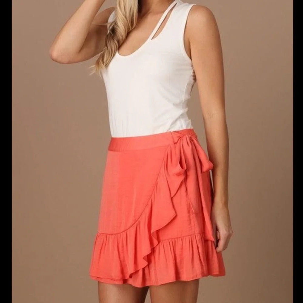 St Bernard Naked Zebra Faux Wrap Mini Skirt Coral Ruffle Hem Boho Beach S/M